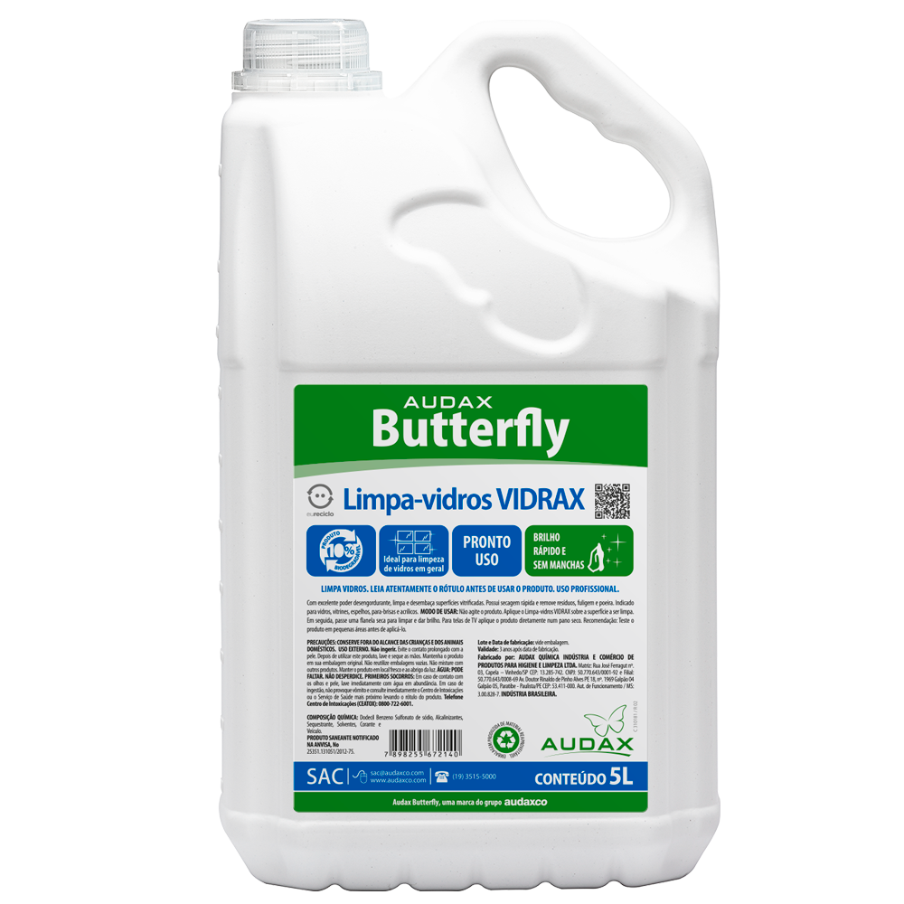 LIMP0208 - LIMPA VIDRO - DETERGENTE COM TENSOATIVO BIODEGRADÁVEL COM ALTO PODER DESENGORDURANTE E RÁPIDA SECAGEM 5L